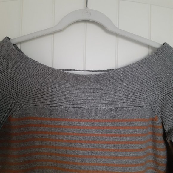 Anthropologie Elise Ribbed Tunic Gray Orange Stripe Off-the-Shoulder Size S - Picture 6 of 15